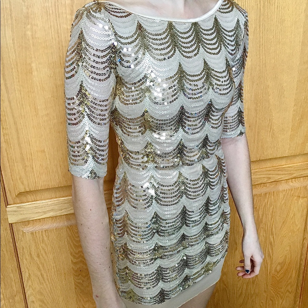 Women Formal Champagne Gold Sequin Dress
